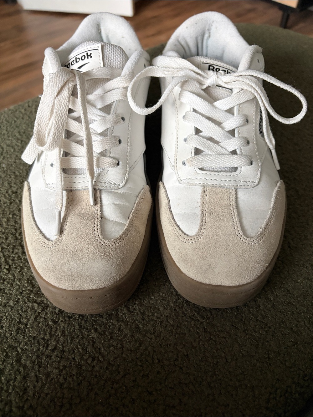 Reebok White Leather Sneakers with Beige Suede Accents